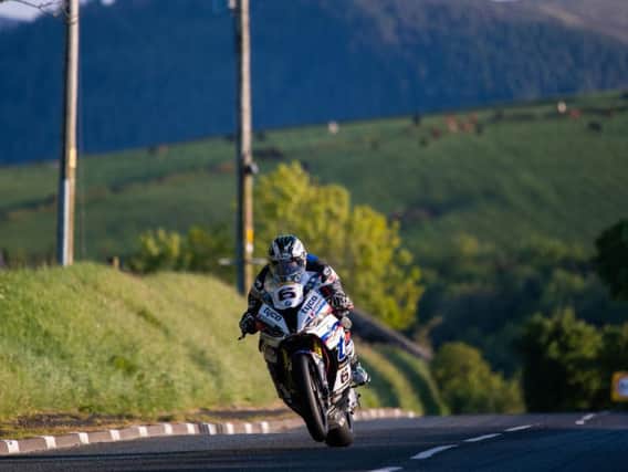 Michael Dunlop on his Tyco BMW Superbike at Cronk y Voddy on Tuesday.
