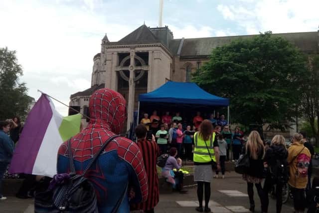 The rally was held close to St Anne's Cathedral