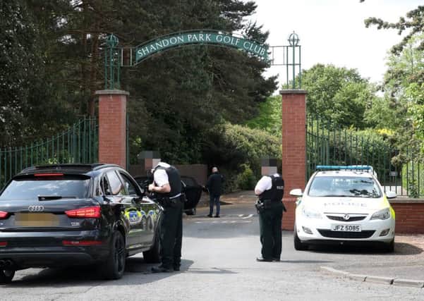 Police at Shandon Park on Saturday after the device was discovered