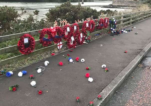 The scene after one of a recent spate of attacks on the Narrow Water memorial. Police are appealing after yet another attack over the weekend. Photo: Pacemaker.