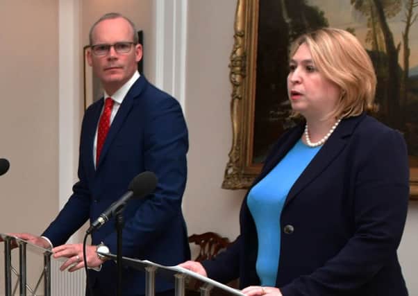 Irish Tánaiste Simon Coveney and British Secretary of State Karen Bradley in April