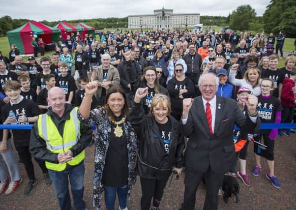 Participants in last years March for Men at Stormont, with then mayor Councillor Deirdre Hargey