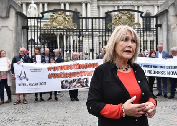 Pacemaker Press 22/8/2018 
Margaret McGuckin from Savia attends a protest at Belfast City Hall.
Pic by Colm Lenaghan/Pacemaker