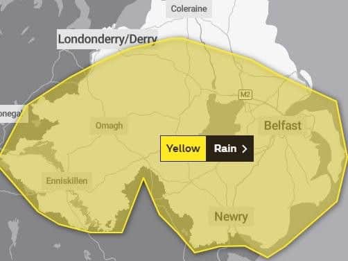 The weather warning applies to most of Northern Ireland.