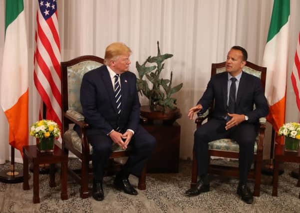 US President Donald Trump (left) and Taoiseach Leo Varadkar hold a bilateral meeting at Shannon Airport, on the first day of the president's visit to the Republic of Ireland. PRESS ASSOCIATION Photo. Picture date: Wednesday June 5, 2019. See PA story IRISH Trump. Photo credit should read: Liam McBurney/PA Wire