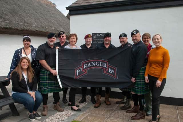 The Mayor of Mid and East Antrim, Cllr Maureen Morrow, welcomes the US Rangers party to the Boneybefore location.