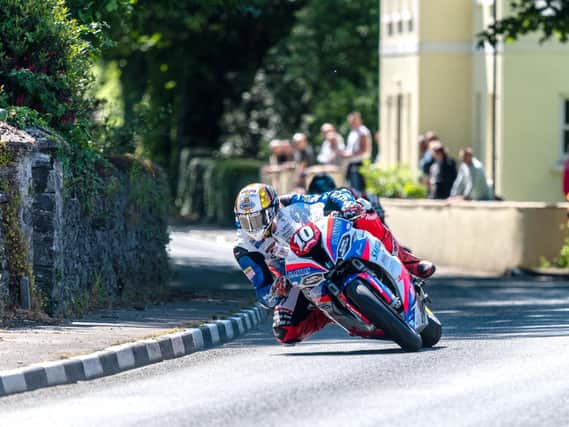 Peter Hickman on his way to victory in the Superstock TT on Thursday.
