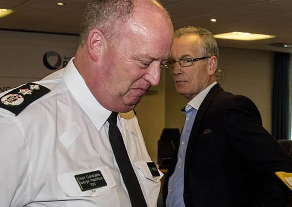PSNI Chief Constable George Hamilton, left, called on nationalists to advocate careers in policing for young Catholics. Sinn Fein has declined to say if it has ever attended a PSNI graduation, instead Gerry Kelly, right, criticised the PSNI. Photo: Liam McBurney/PA Wire