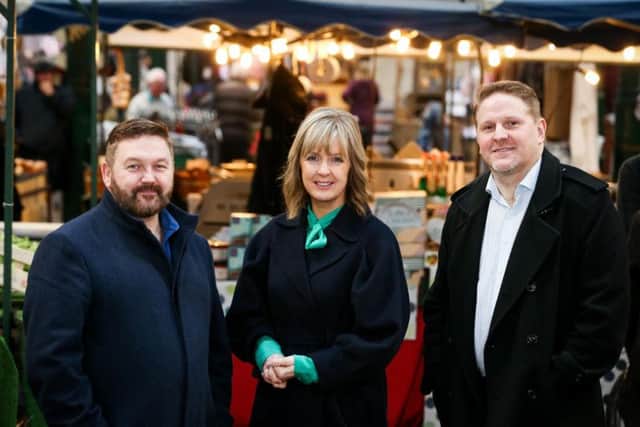 Spend It Like Stormont presenters William Crawley and Tara Mills with economist, Neil Gibson