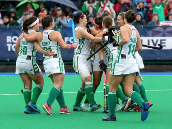 Ireland celebrate Bethany Barr's goal