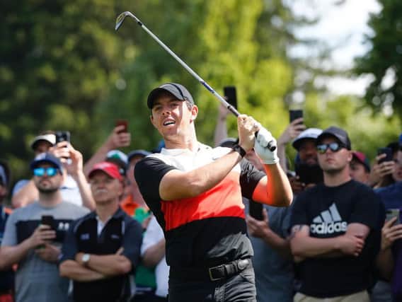 Rory McIlroy plays a shot during the third round of the Canadian Open