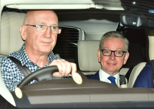 Conservative leadership hopeful Michael Gove leaving BBC Broadcasting House in London after appearing on the Andrew Marr show