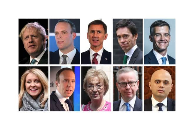 File photos of the ten contenders in the Conservative leadership race (top row, left to right) former Foreign Secretary Boris Johnson, former Brexit Secretary Dominic Raab, Foreign Secretary Jeremy Hunt, International Development Secretary Rory Stewart and former Conservative chief whip Mark Harper, (bottom row, left to right) former Work and Pensions Secretary Esther McVey, Health Secretary Matt Hancock, former House of Commons Leader Andrea Leadsom, Environment Secretary Michael Gove, and Home Secretary Sajid Javid. PRESS ASSOCIATION Photo. Issue date: Monday June 10, 2019. See PA story POLITICS Tories. Photo credit should read: PA Wire