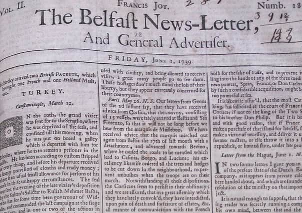The Belfast News Letter of June 1 1739 (June 12 in the modern calendar)