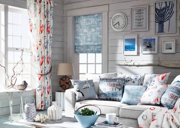 Undated Handout Photo of  Seascape fabricse available in three  colourways; Coral, Lagoon and Riviera. Curtains: Hove fabric in Riviera, from £30.50 per metre; Cushions (L-R) Hove fabric in Riviera, from £30.50 per metre; Herons fabric in Riviera, from £30.50 per metre; Plume fabric in Riviera, from £30.50 per metre;Seaside fabric in Riviera, from £30.50 per metre; Bedspread: Hove fabric in Riviera, from £30.50 per metre, from ILIV www.i-liv.co.uk. See PA Feature INTERIORS Coastal. Picture credit should read: ILIV/PA. WARNING: This picture must only be used to accompany PA Feature INTERIORS Coastal. WARNING: This picture must only be used with the full product information as stated above.