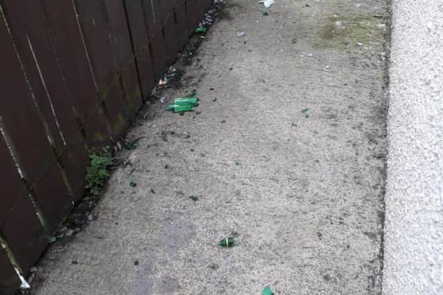 Glass was strewn over streets after bottles were fired across the peace line in Portadown