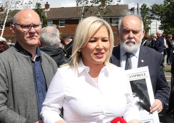 Sinn Fein's Paul Maskey, Michelle O'Neill and Francie Molloy at thes Time for Truth march