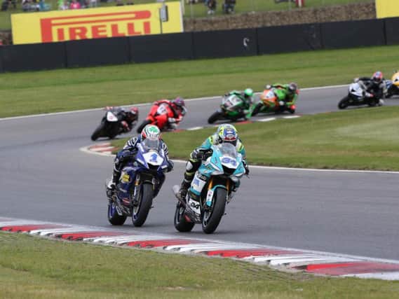 Alastair Seeley (EHA Yamaha) leads Jack Kennedy (Integro Yamaha) in the British Supersport Sprint race at Brands Hatch on Saturday. Picture: David Yeomans Photography.