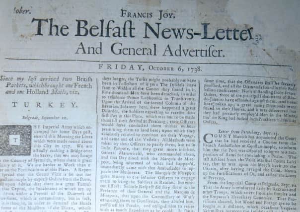 The front page of the second surviving Belfast News Letter, dated October 6 1738 (which is October 17 in the modern calendar)