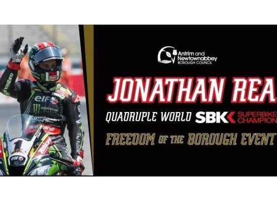 Exclusive memorabilia from Jonathan Rea's Freedom of the Borough celebration is up for grabs.