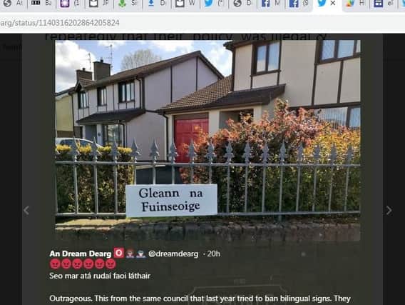 Irish language campaign group An Dream Dearg highlighted the issue on its Twitter feed earlier this week.