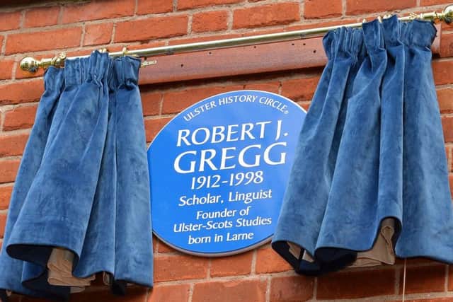 The blue plaque in honour of Professor Robert John Gregg. INLT 22-006-PSB