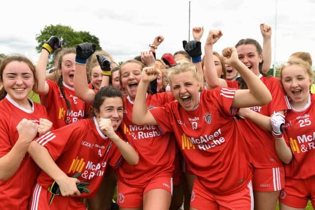Tyrone players celebrate after the Ladies Football All-Ireland U14 Gold Final