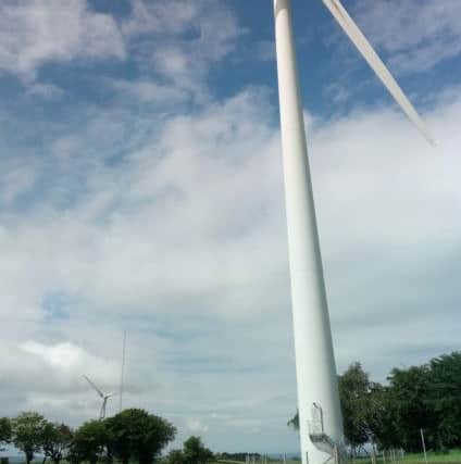 One of the six turbines at Carn Hill wind farm near Carrickfergus