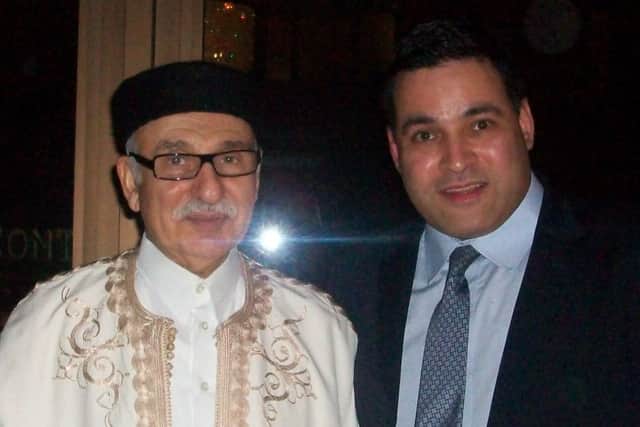 Jonathan Ganesh, right, President of the Docklands Victims Association, with Libyan Ambassador to the UK his Excellency Mahmud Mohammed Nacua in London in 2011. Mr Ganesh claimed Mr Nacua gave assurances that Libya would compensate victims of Gaddafi-IRA terrorism. However the Libyan embassy in London declined to discuss the claims and insisted the matter of compensation has been settled.