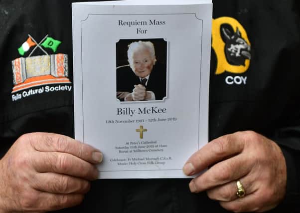 Mary McCurrie says: "The IRA terrorist known as Billy McKee has been described as a man of honour and true to himself. Men of honour do not hide behind anything so that they can murder innocent unarmed people"