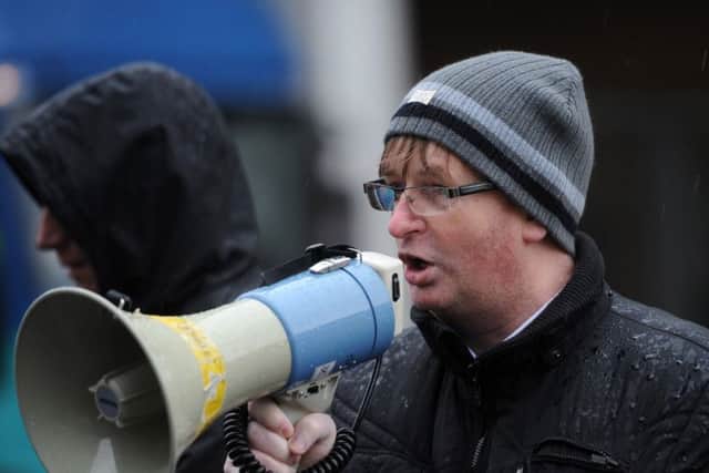 Willie Frazer speaks to Flag Protesters outside Laganside Court in Belfast in 2013. Photo: Colm Lenghan/Pacemaker