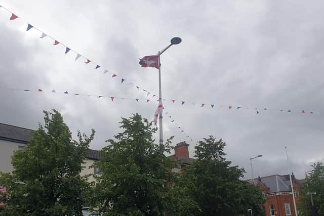 Parachute Regiment flag flying in the centre of Lurgan this morning (Monday July 1 2019)