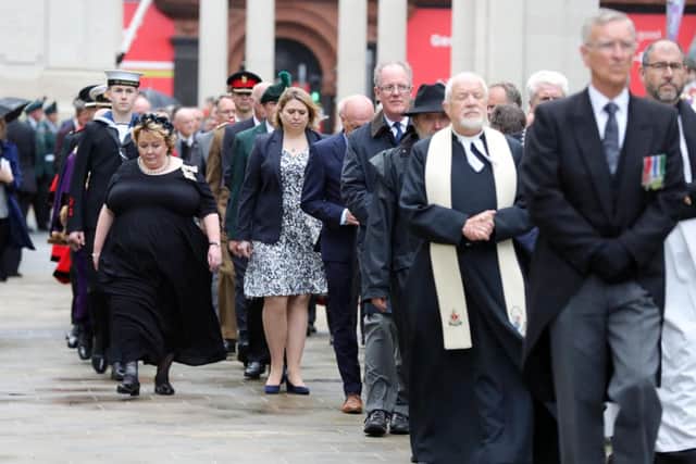 Secretary of State for Northern Ireland Karen Bradley was among those who attended the event at Belfast City Hall to commemorate the 103rd anniversary of the Battle of the Somme. Photo by Kelvin Boyes / Press Eye.