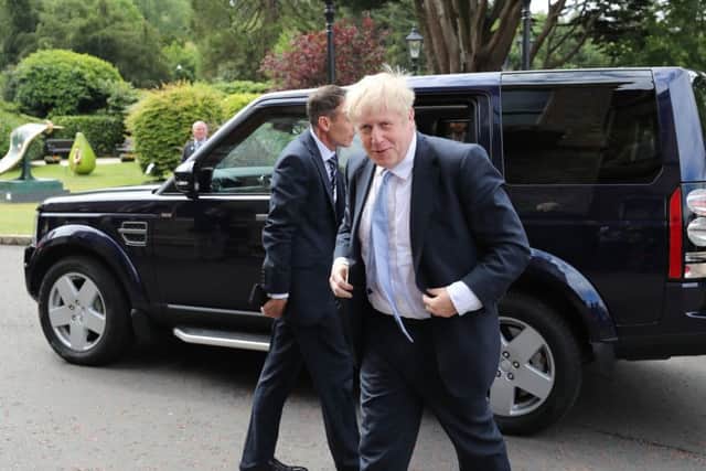 Conservative party leadership contender Boris Johnson arriving at the Culloden Hotel, Belfast for the latest of the Tory leadership hustings on Tuesday July 2, 2019. Photo: Niall Carson/PA Wire
