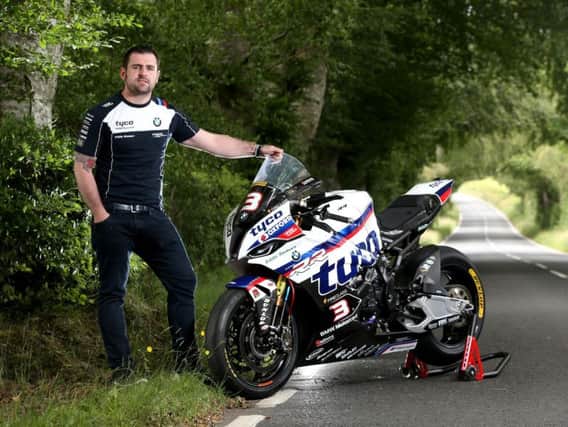 Michael Dunlop with his Tyco BMW S1000RR Superbike at Cochranstown on the Ulster Grand Prix course at Dundrod.