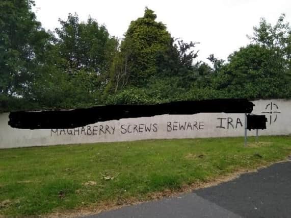 The graffiti was discovered on a wall in the Creggan area of Londonderry this morning.