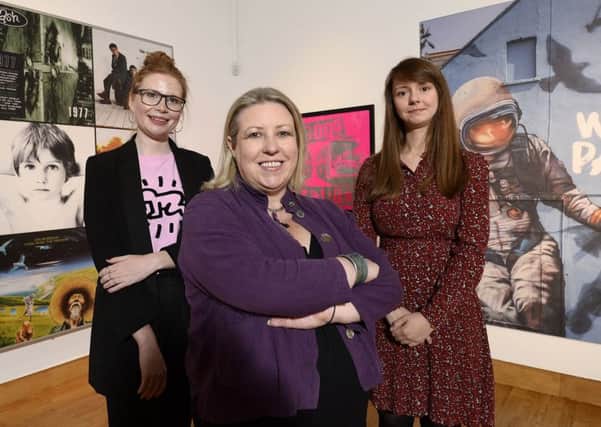 Pictured (L-R) at the launch of The Art of Selling Songs: Music Graphics from the V&A are Anna Liesching, Curator of Art, National Museums NI, Kim Mawhinney, Senior Curator of Art at National Museums NI and Catriona Gourlay, Assistant Curator, Word and Image Department at the V&A.