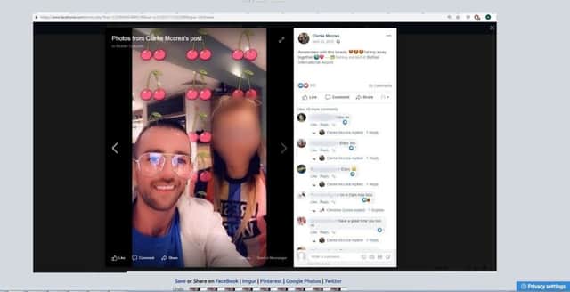 Clarke McCrea (with anonymous lady), pictured on Facebook March 2018. He stole £28k from bank machines during a period they were malfunctioning, and told police he spent some of the cash in Amsterdam