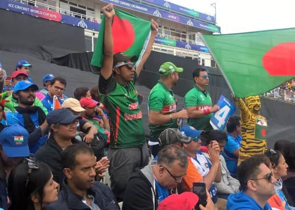 Fans at Edgbaston enjoying the Cricket World Cup meeting between India and Bangladesh.
