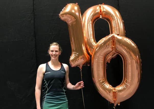 Northern Ireland's Noleen Armstrong celebrates reaching 100 caps.
