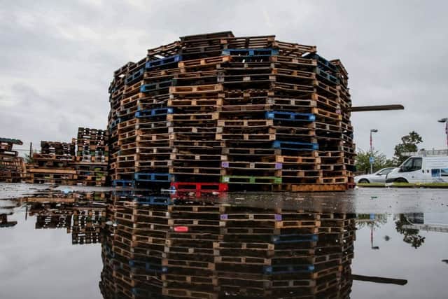 PressEye - Belfast - Northern Ireland - 09th July 2019
Pictured: The bonfire at Avoniel was reconstructed after the removal of tyres by the bonfire builders.
Picture: Philip Magowan / PressEye