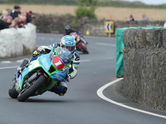 Dean Harrison topped the Superbike times on his Silicone Engineering Kawasaki at the Southern 100 on Tuesday evening. Picture: Dave Kneen/Pacemaker Press.