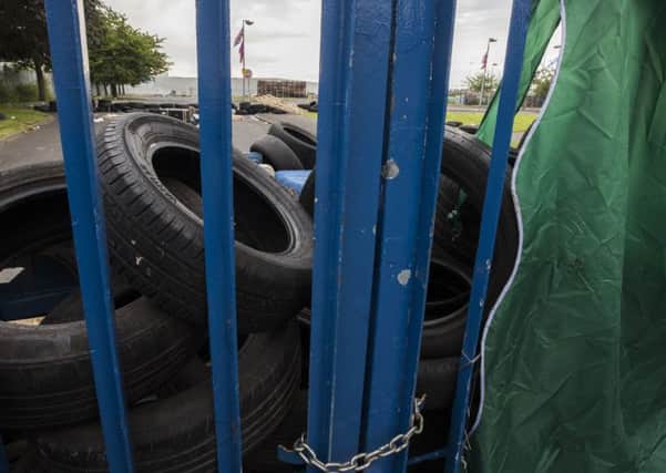 The chained and barricaded entrance gates to Avoniel Leisure Centre. A committee meeting of Belfast City councillors ruled on Monday (08 July 2019) that materials should be removed. Photo: Liam McBurney/PA Wire
