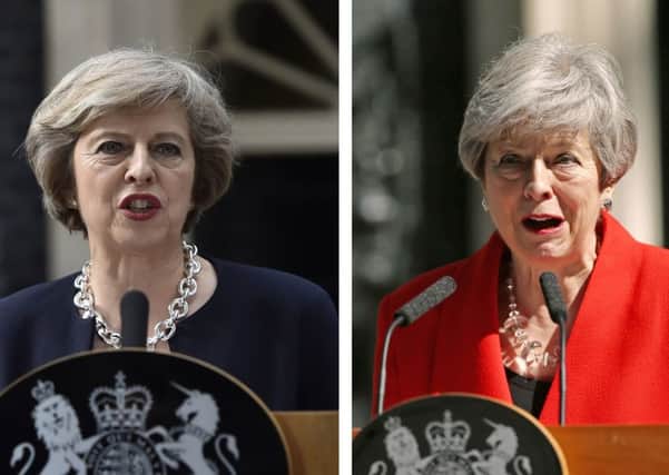 Theresa May: Left Her first public speech as Prime Minister, Right: Resigning as leader of the Conservative Party. Photo: Hannah McKay/Yui Mok/PA