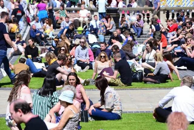 Sunny weather in Belfast city centre.