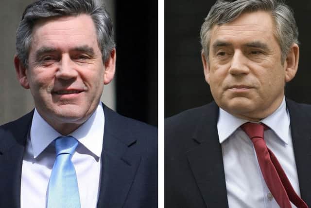 Gordon Brown Left: Outside Downing Street after one week as Prime Minster, Right: After the polls return a hung parliament at the 2010 General Election. Photo: Lewis Whyld/Dominic Lipinski/PA
