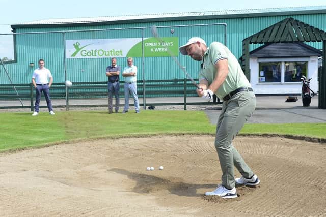 Pacemaker Press 16-07-2019: Official re-launch of the Golf Outlet at Knockbracken Golf Centre in Belfast. European Tour Professional, Sky Sports presenter and Chairman of the European Tour player's committee, David Howell, will was there to mark the event.
Picture By: Arthur Allison.