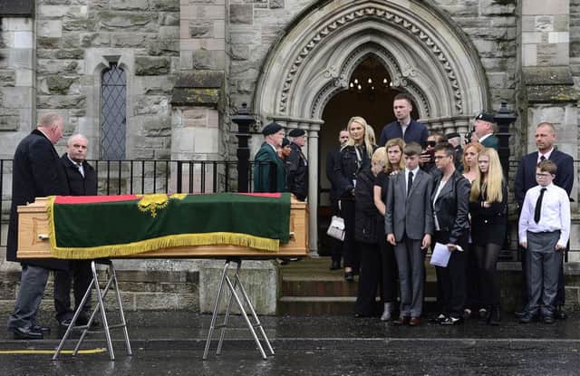The funeral of Co Down murder victim and ex-UDR man William 'Pat' McCormick took place in Strean Presbyterian Church, Newtownards. Pic by Arthur Allison.