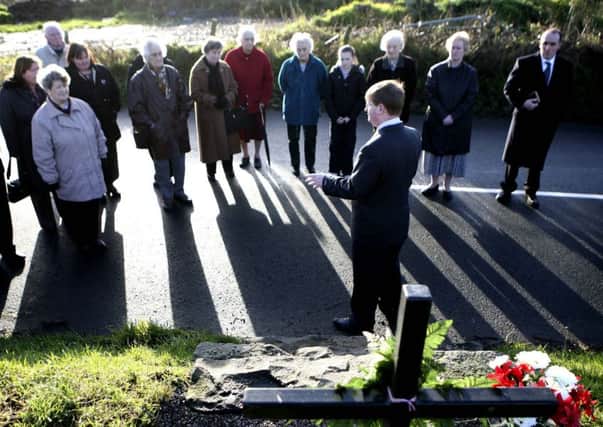The late victims campaigner Willie Frazer speaking to family and friends of the Kingsmills massacre victims during the 31st anniversary of the attack