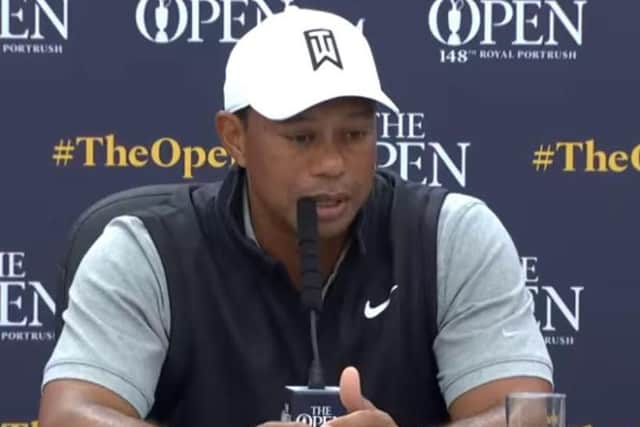Tiger Woods pictured at Tuesday's press conference at Royal Portrush Golf Club.